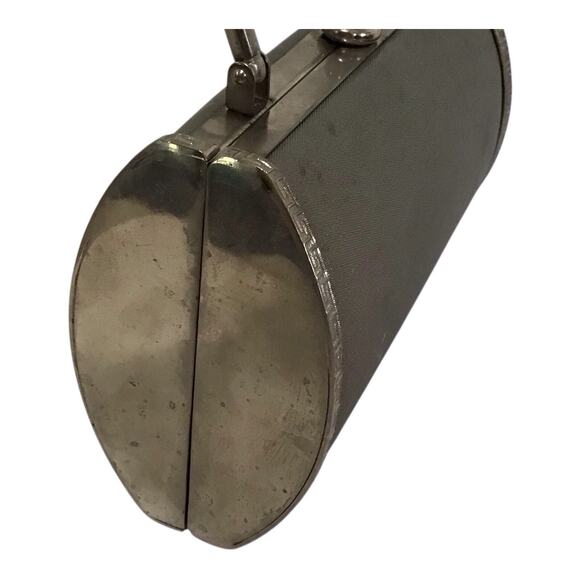 Vintage Silver Metal Clutch Purse Evening Handbag Top Handle 8.5x4 - Picture 8 of 16